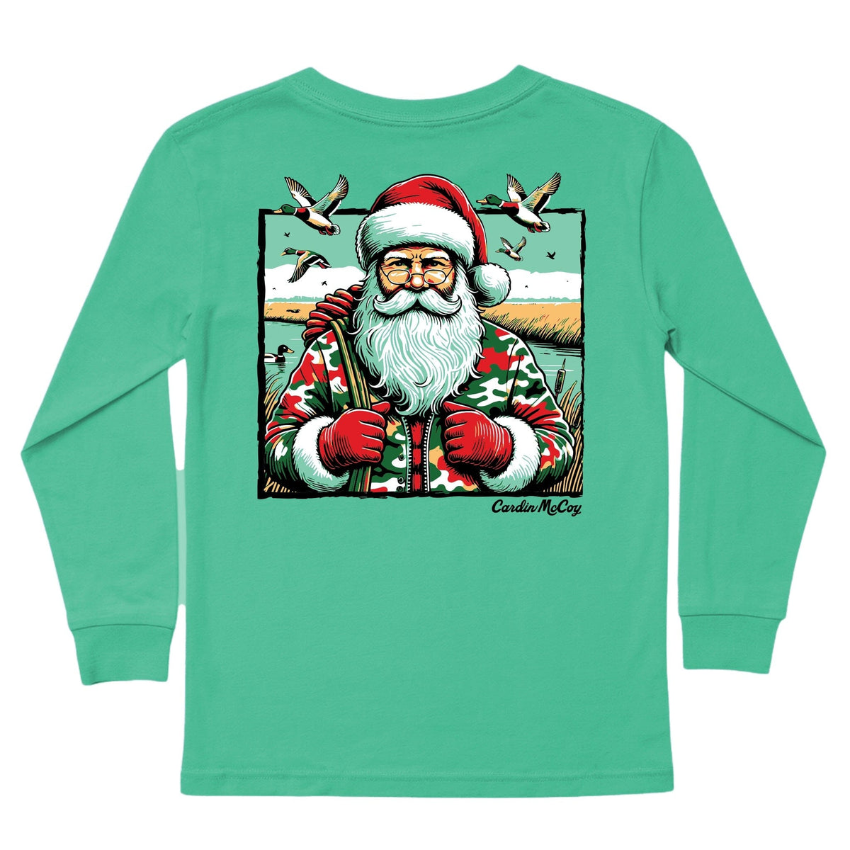 Kids' Duck Hunter Santa Long-Sleeve Tee Long Sleeve T-Shirt Cardin McCoy Green XXS (2/3) Pocket