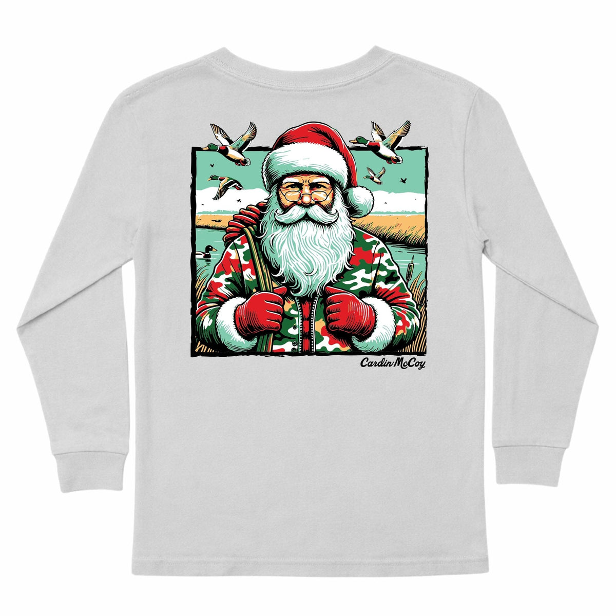 Kids' Duck Hunter Santa Long-Sleeve Tee Long Sleeve T-Shirt Cardin McCoy Ice Gray XXS (2/3) Pocket