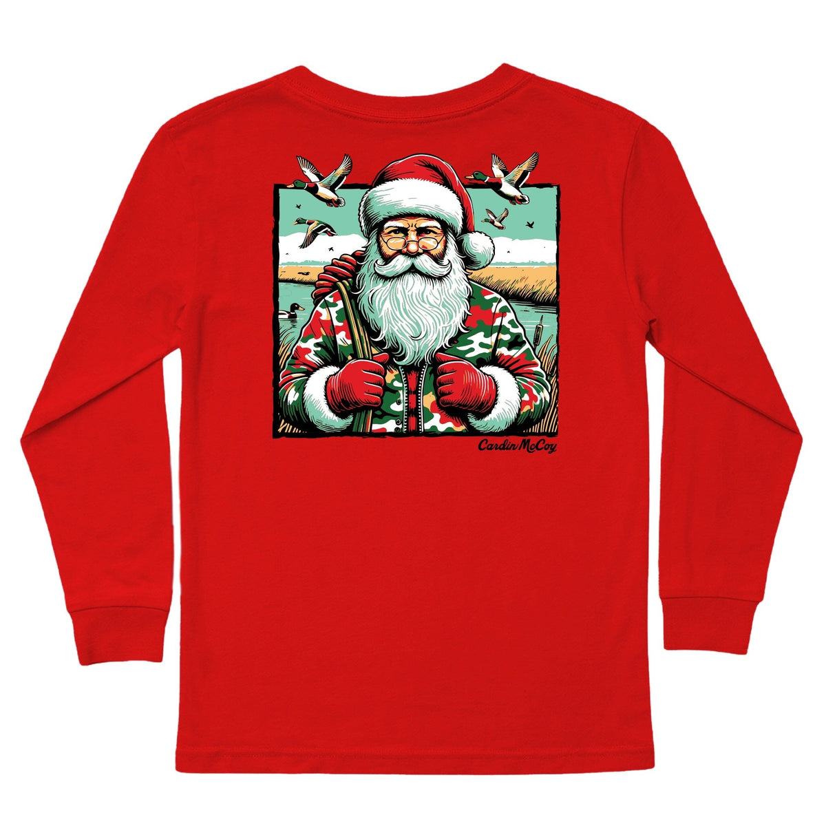 Kids' Duck Hunter Santa Long-Sleeve Tee Long Sleeve T-Shirt Cardin McCoy Red XXS (2/3) Pocket