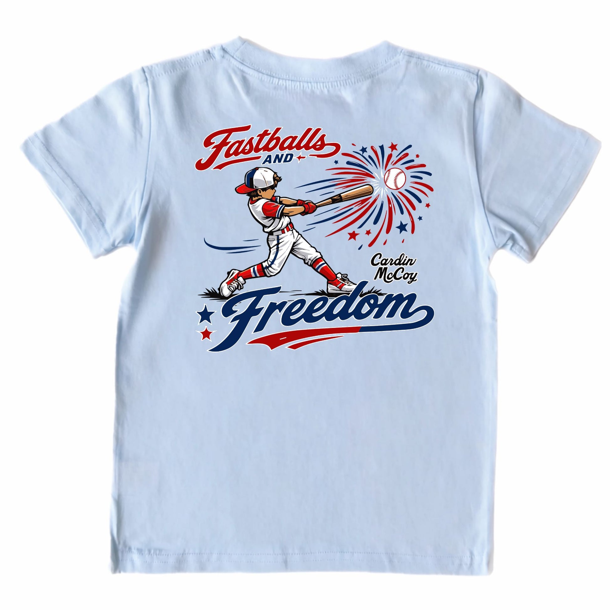 Kids' Fastballs and Freedom Hat Short-Sleeve Tee Short Sleeve T-Shirt Cardin McCoy Cool Blue XXS (2/3) Pocket
