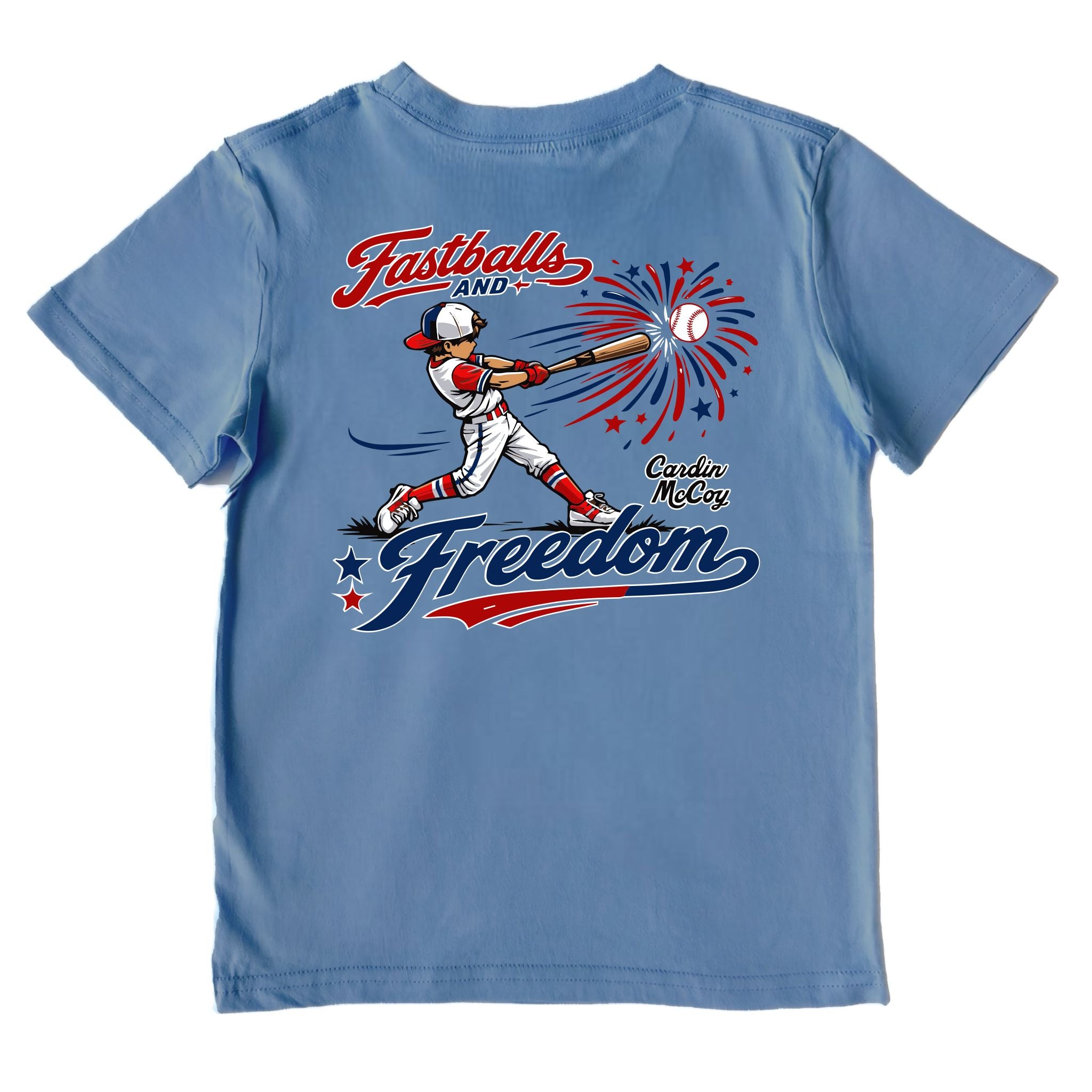 Kids' Fastballs & Freedom With Hat Baseball Performance Short-Sleeve Tee Short Sleeve T-Shirt Cardin McCoy Captain Blue XXS (2/3) Performance