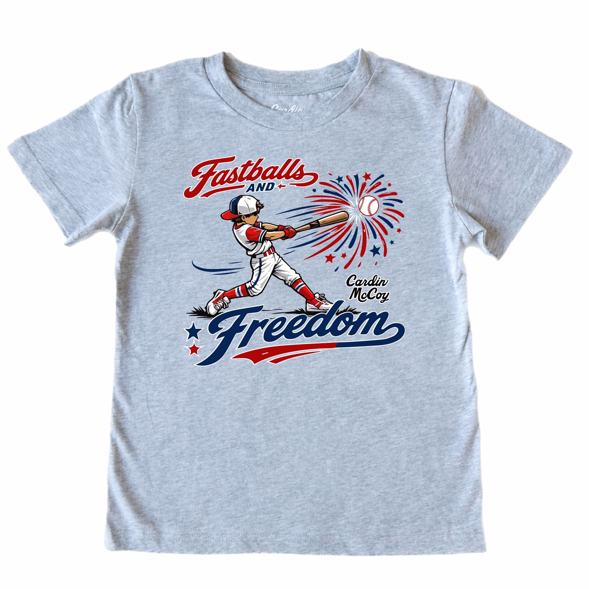 Kids' Fastballs & Freedom With Hat Front Short-Sleeve Tee Short Sleeve T-Shirt Cardin McCoy Heather Gray XXS (2/3) Front