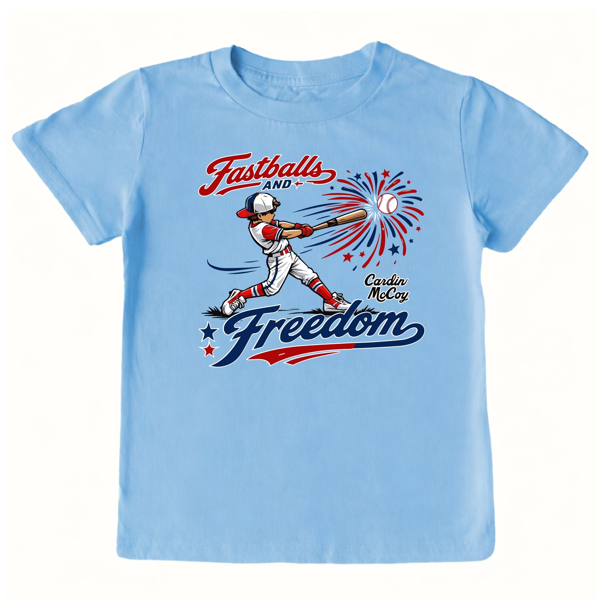 Kids' Fastballs & Freedom With Hat Front Short-Sleeve Tee Short Sleeve T-Shirt Cardin McCoy Light Blue XXS (2/3) Front