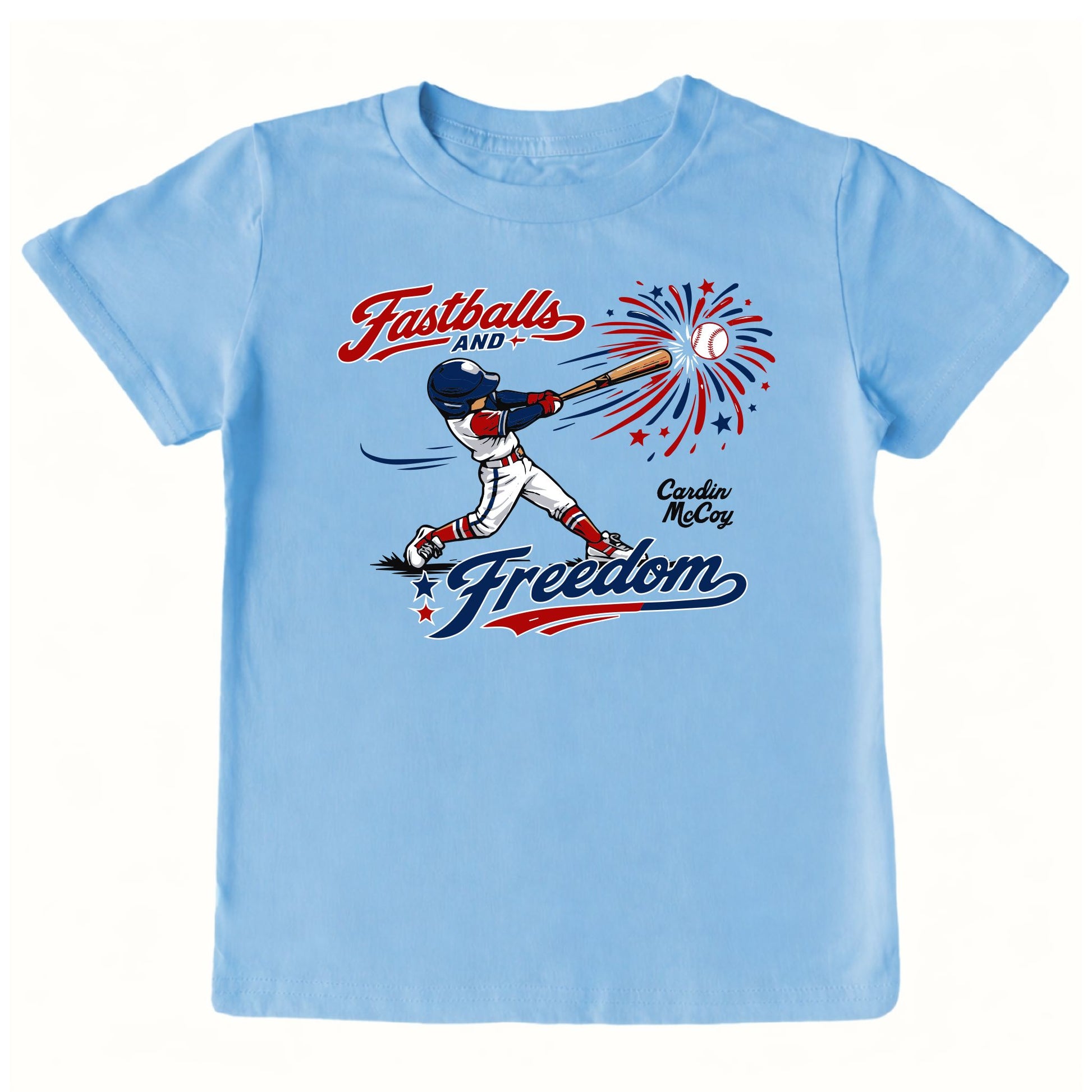Kids' Fastballs & Freedom With Helmet Front Short-Sleeve Tee Short Sleeve T-Shirt Cardin McCoy Light Blue XXS (2/3) Front