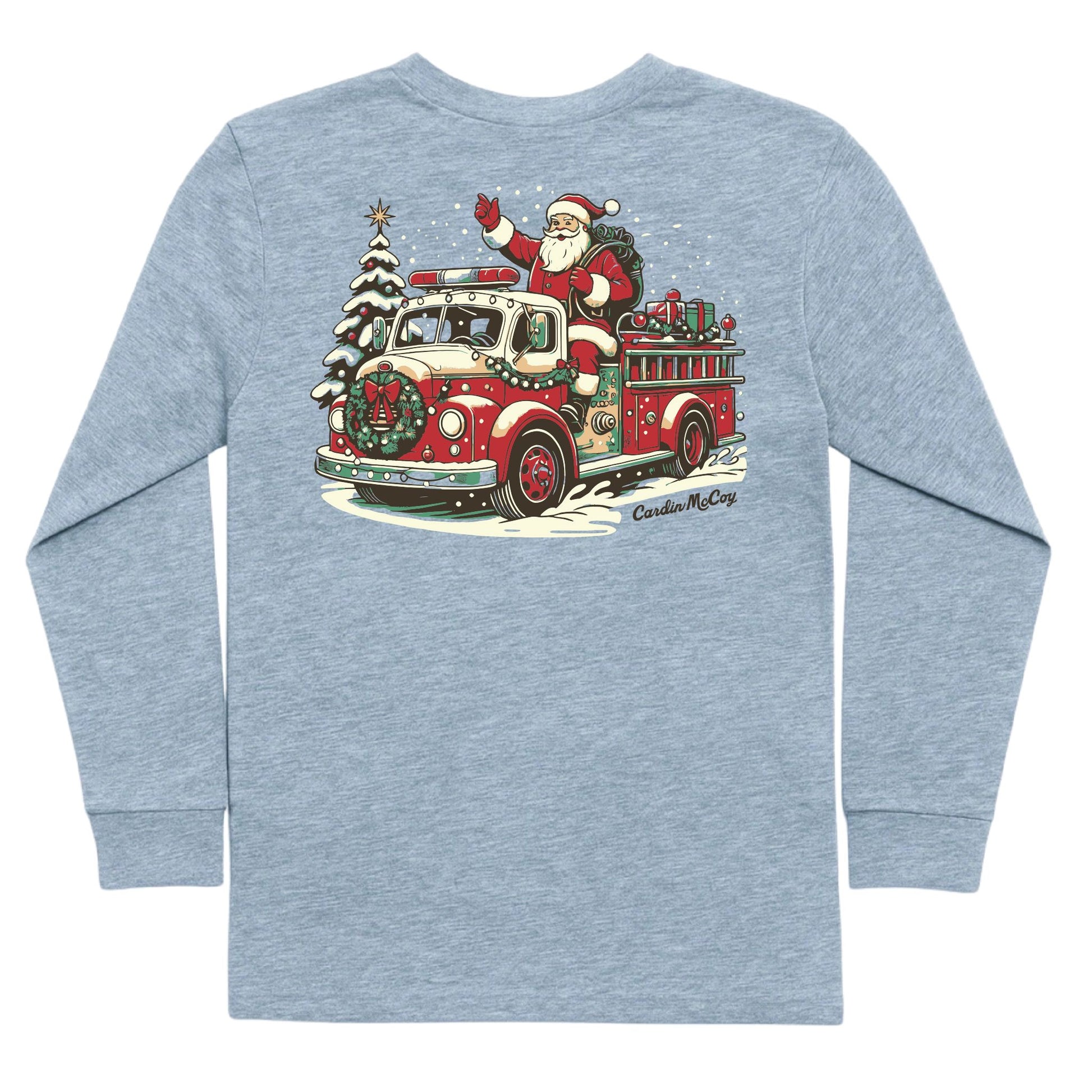 Kids' Fire Truck Santa Long-Sleeve Tee Long Sleeve T-Shirt Cardin McCoy Heather Gray XXS (2/3) Pocket