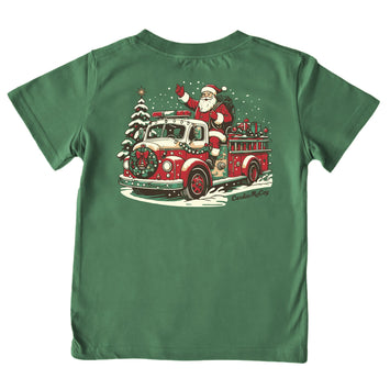 Kids' Fire Truck Santa Short-Sleeve Tee Short Sleeve T-Shirt Cardin McCoy Dark Olive XXS (2/3) Pocket