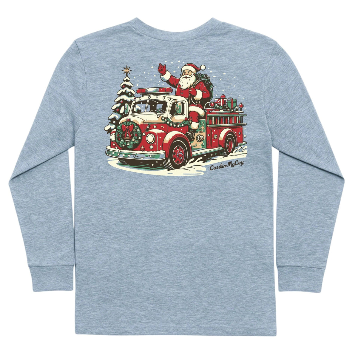 Kids' Firetruck Santa Long-Sleeve Tee Long Sleeve T-Shirt Cardin McCoy Heather Gray XXS (2/3) Pocket