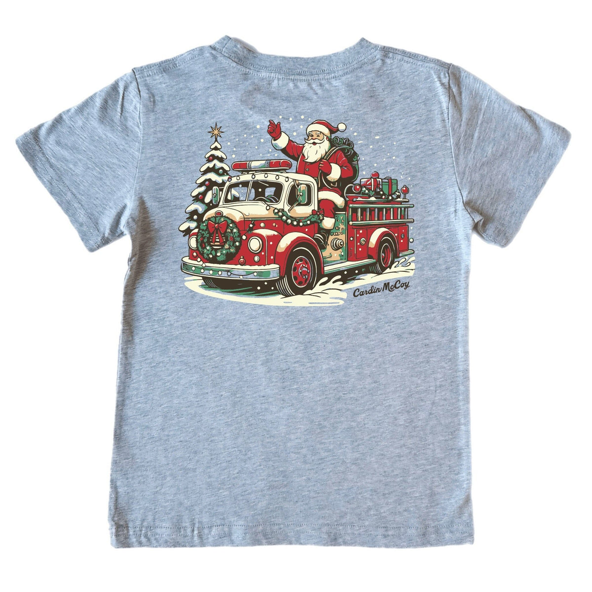 Kids' Firetruck Santa Short-Sleeve Tee Short Sleeve T-Shirt Cardin McCoy Heather Gray XXS (2/3) Pocket
