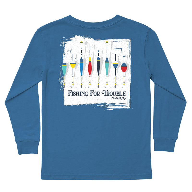 Kids' Fishing For Trouble Long-Sleeve Tee Long Sleeve T-Shirt Cardin McCoy Blue XXS (2/3) Pocket