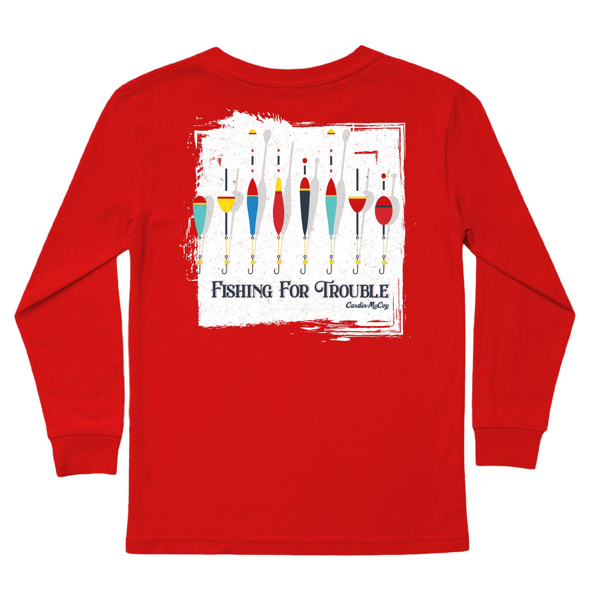 Kids' Fishing For Trouble Long-Sleeve Tee Long Sleeve T-Shirt Cardin McCoy Red XXS (2/3) Pocket