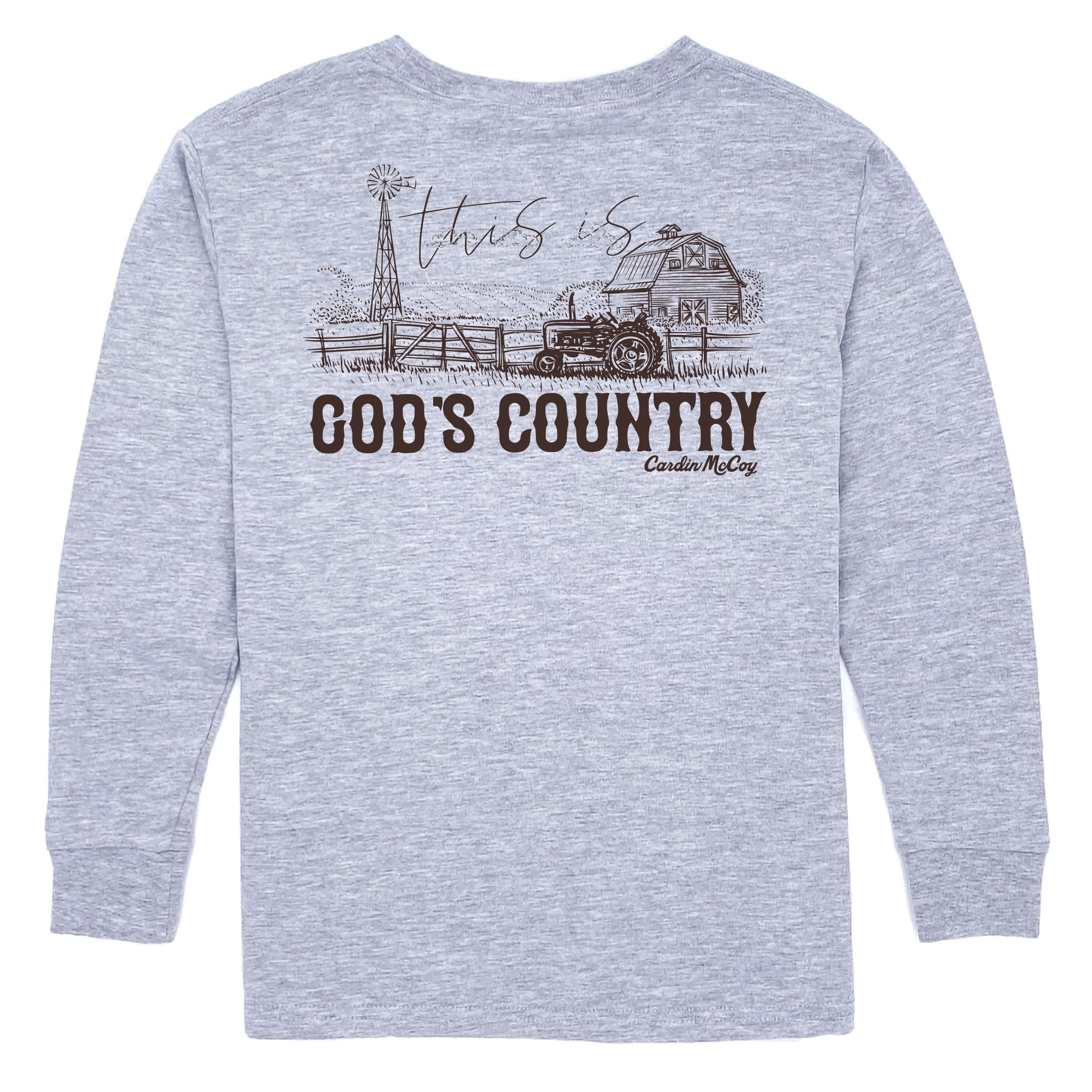 Kids' God's Country Long-Sleeve Tee Long Sleeve T-Shirt Cardin McCoy Heather Gray XXS (2/3) Pocket