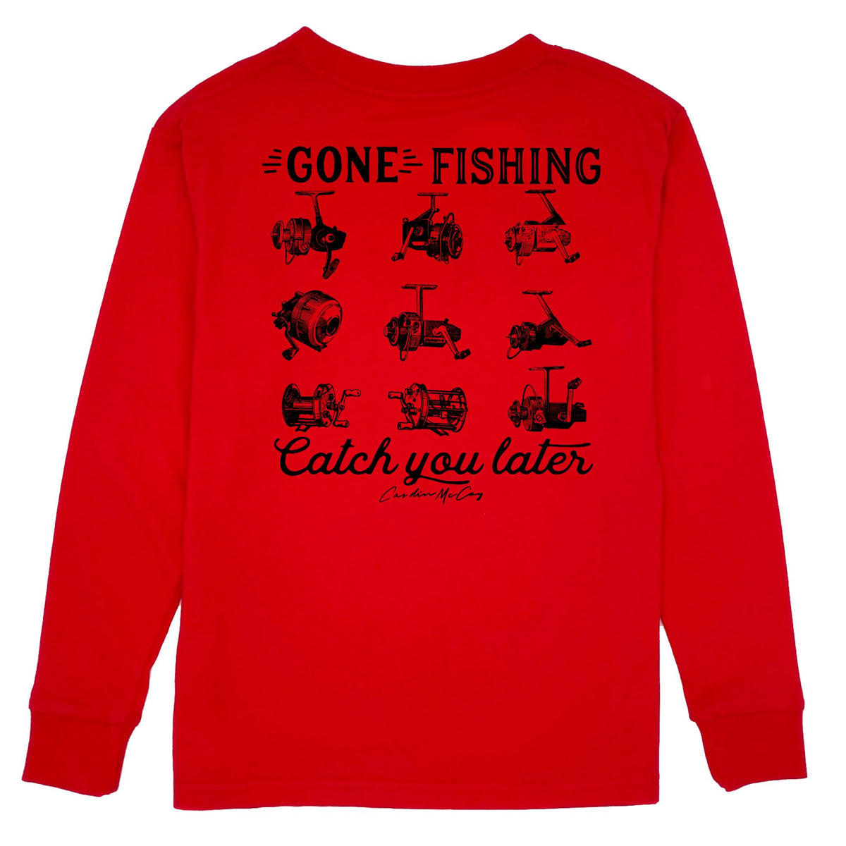 Kids' Gone Fishing Reels Long Sleeve Pocket Tee Long Sleeve T-Shirt Cardin McCoy Red XXS (2/3) 