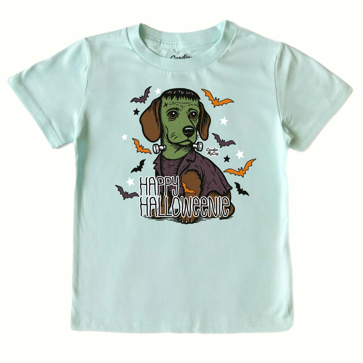 Kids' Happy Halloweenie Front Design Short-Sleeve Tee Short Sleeve T-Shirt Cardin McCoy Blue Mint XXS (2/3) Front Design