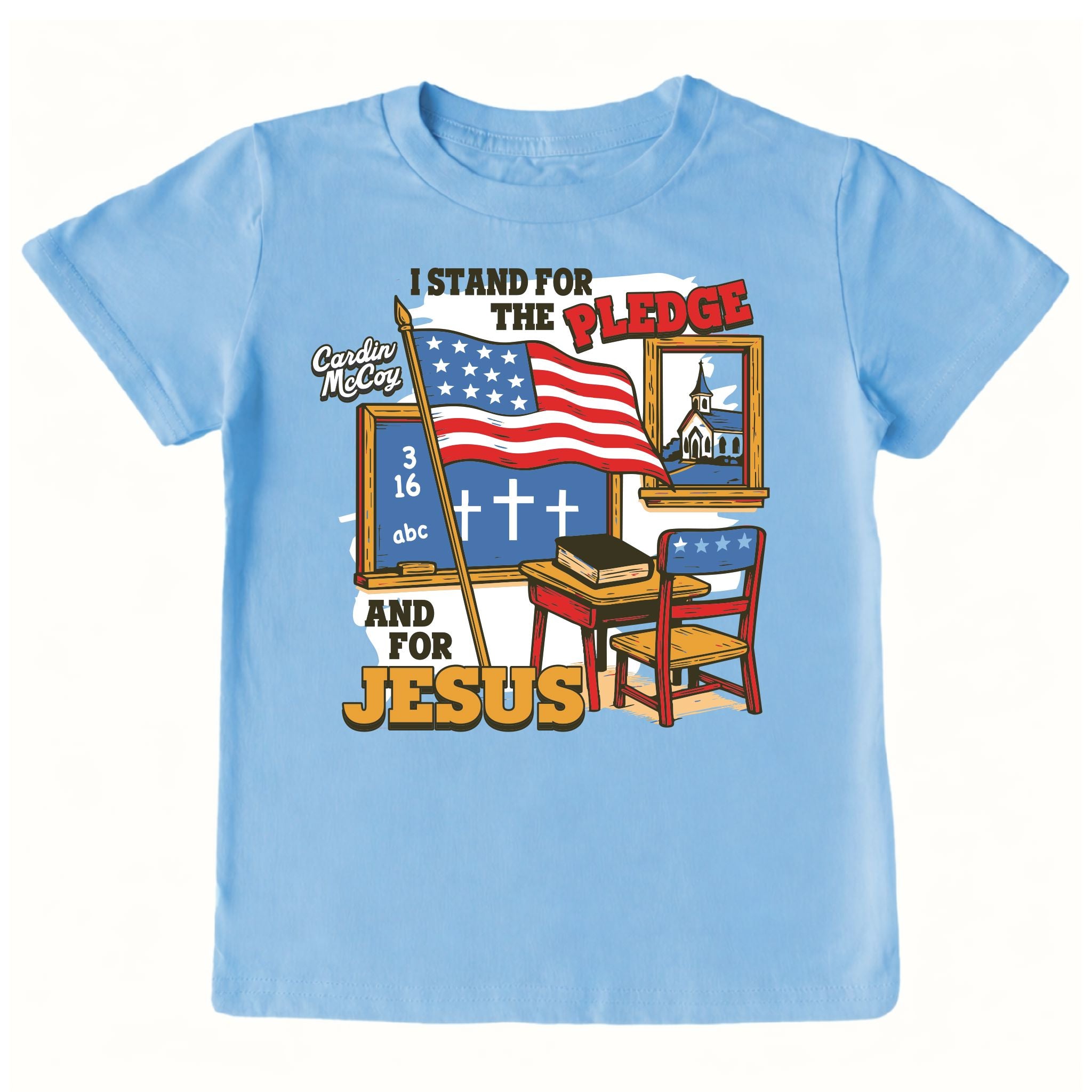 Kids' I Stand For the Pledge Front Design Short-Sleeve Tee Short Sleeve T-Shirt Cardin McCoy Light Blue XXS (2/3) Front