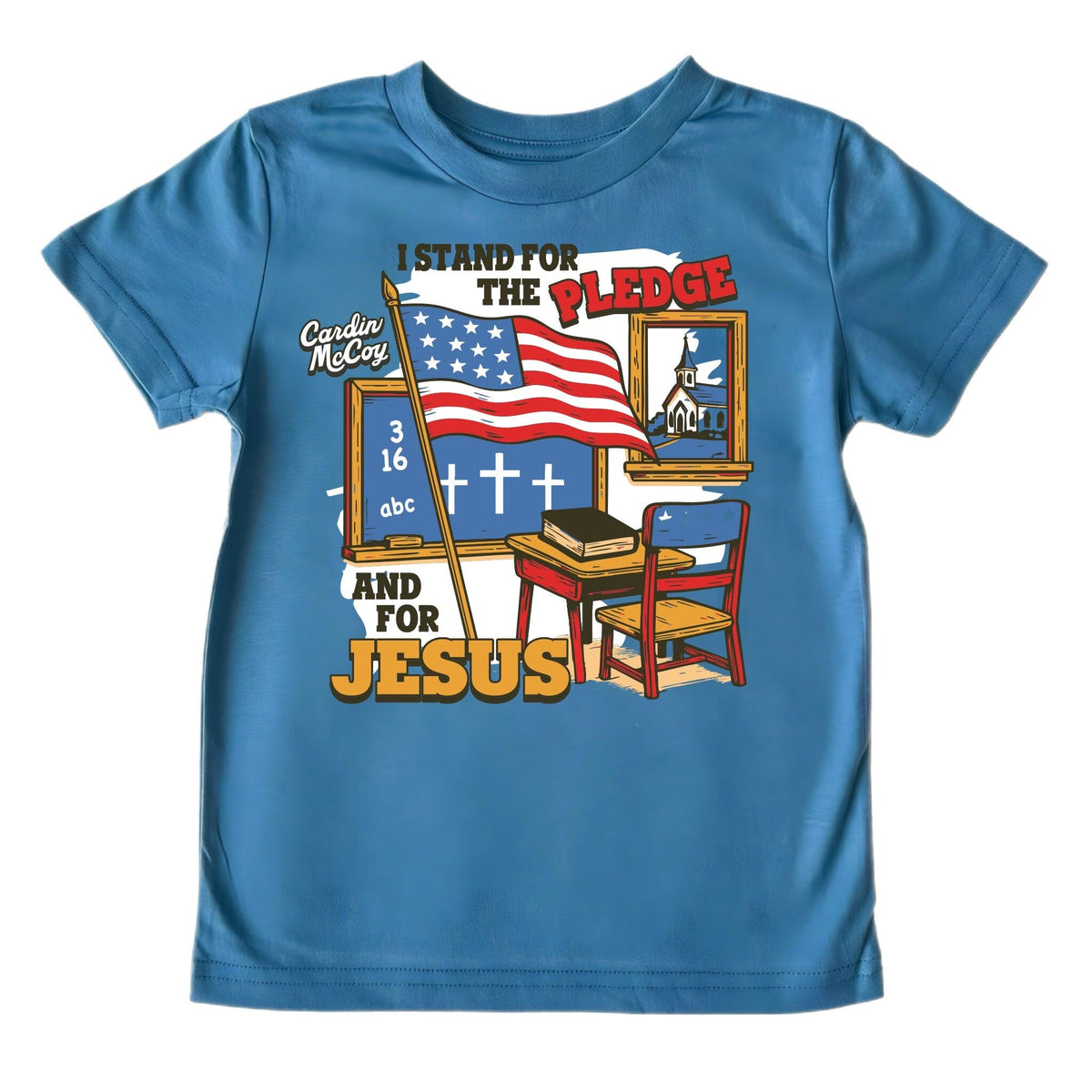 Kids' I Stand For The Pledge Front Short-Sleeve Tee Short Sleeve T-Shirt Cardin McCoy Blue XXS (2/3) No Pocket