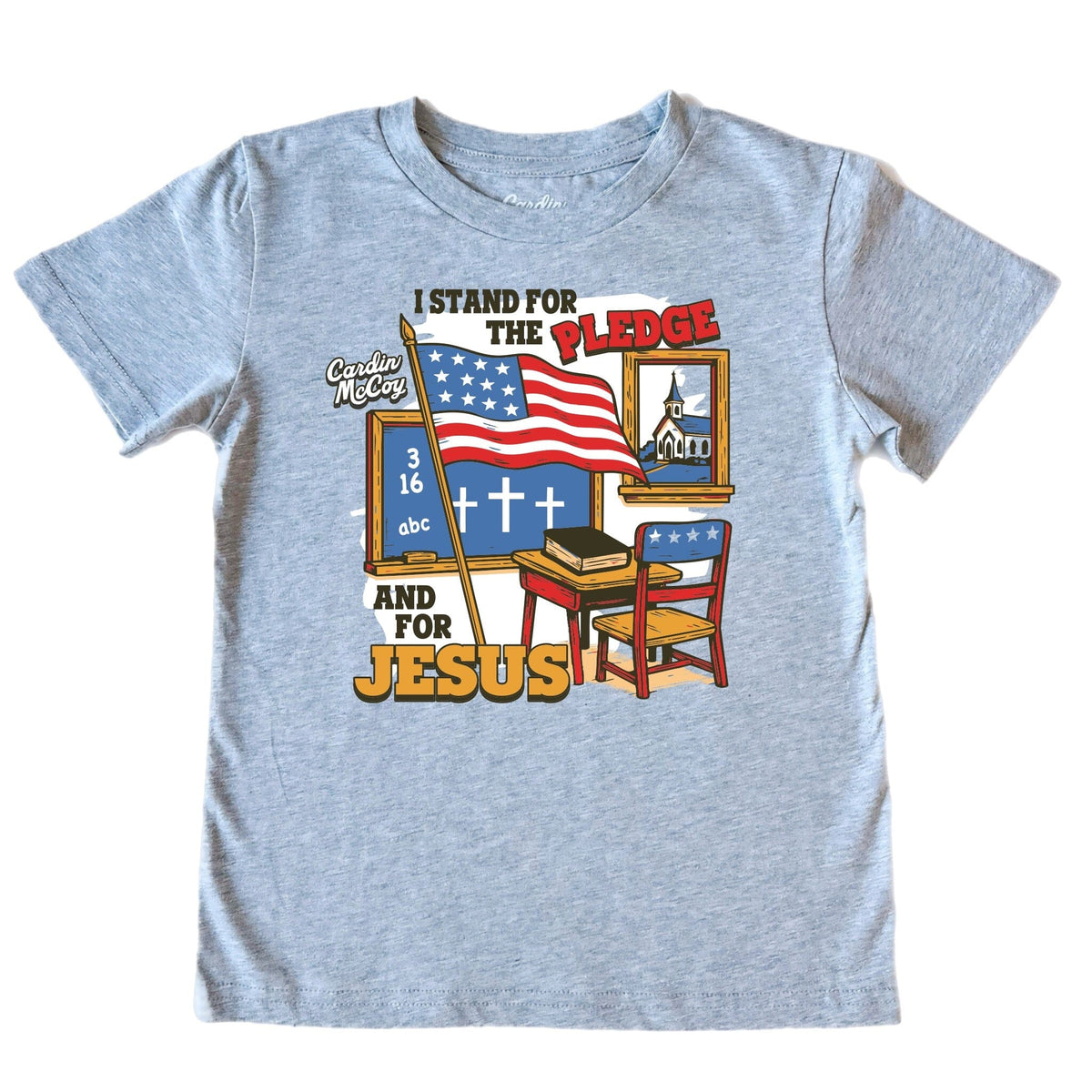 Kids' I Stand For The Pledge Front Short-Sleeve Tee Short Sleeve T-Shirt Cardin McCoy Heather Gray XXS (2/3) No Pocket