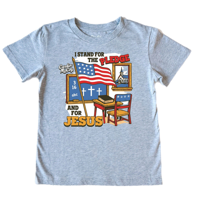 Kids' I Stand For The Pledge Front Short-Sleeve Tee Short Sleeve T-Shirt Cardin McCoy Heather Gray XXS (2/3) No Pocket
