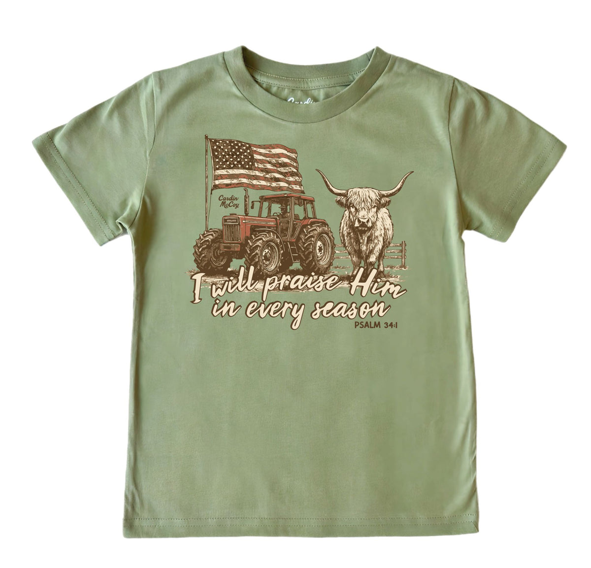 Kids' I Will Praise Front Short-Sleeve Tee Short Sleeve T-Shirt Cardin McCoy Light Olive XXS (2/3) No Pocket