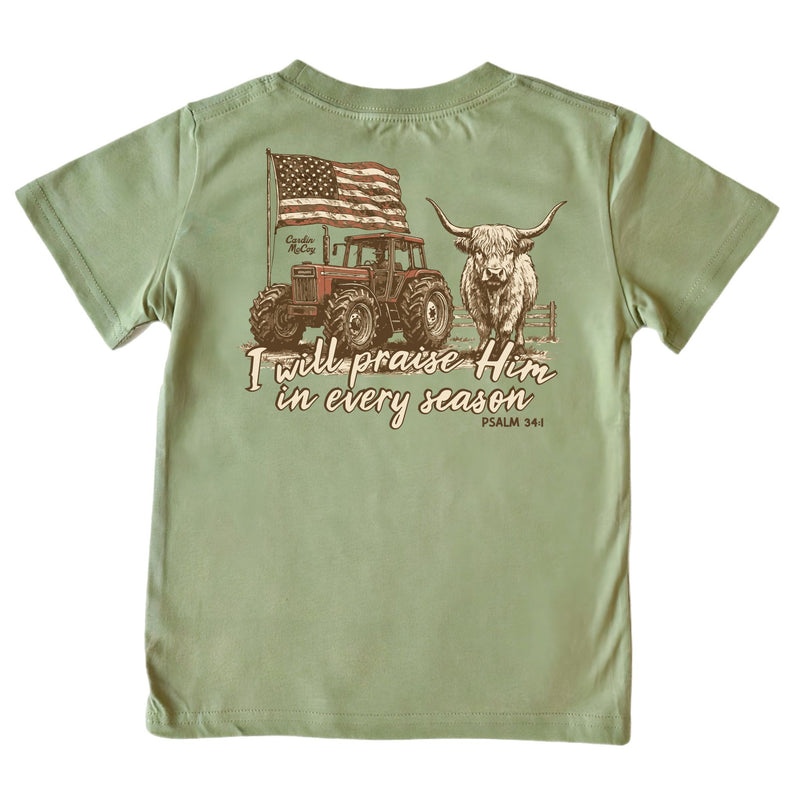 Kids' I Will Praise Short-Sleeve Tee Short Sleeve T-Shirt Cardin McCoy Light Olive XXS (2/3) Pocket