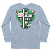 Kids' In Jesus Name Baseball Long-Sleeve Tee Long Sleeve T-Shirt Cardin McCoy Heather Gray XXS (2/3) Pocket