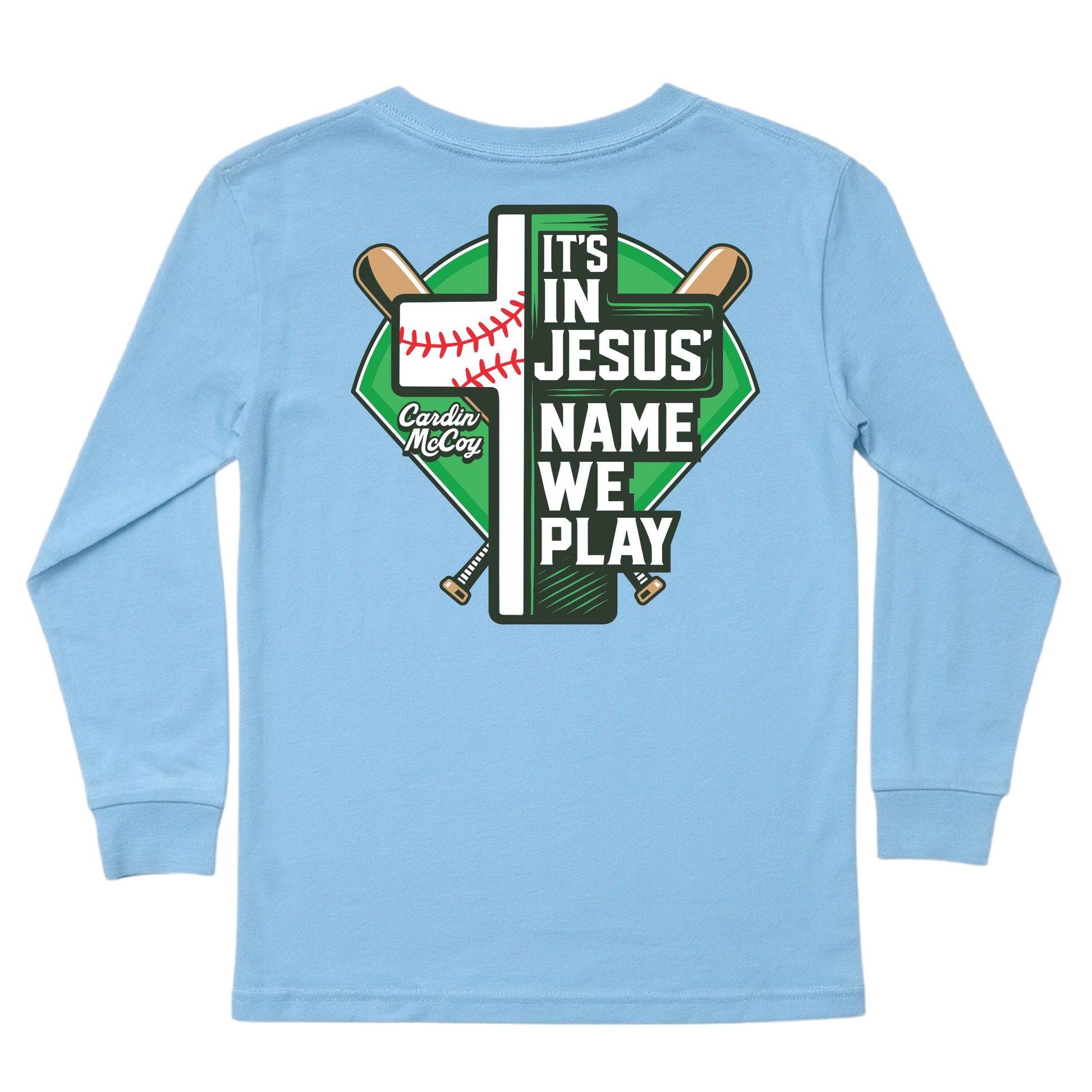 Kids' In Jesus Name Baseball Long-Sleeve Tee Long Sleeve T-Shirt Cardin McCoy Light Blue XXS (2/3) Pocket