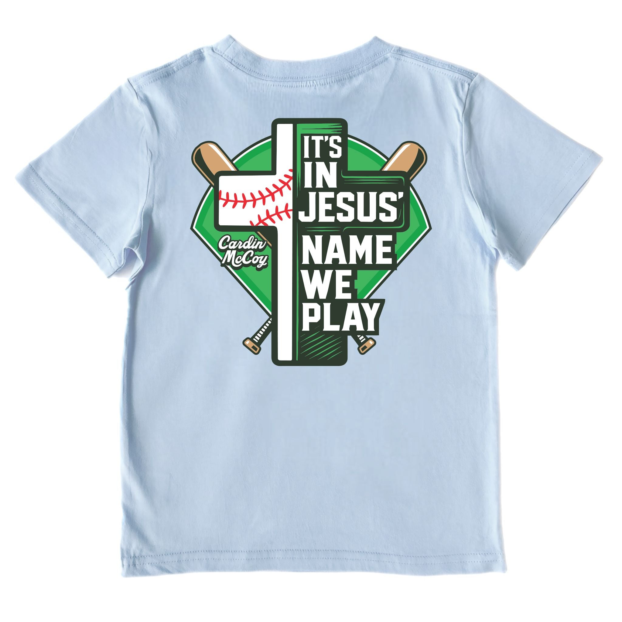 Kids' In Jesus Name Baseball Performance Short-Sleeve Tee Short Sleeve T-Shirt Cardin McCoy Blue Sky XXS (2/3) Performance