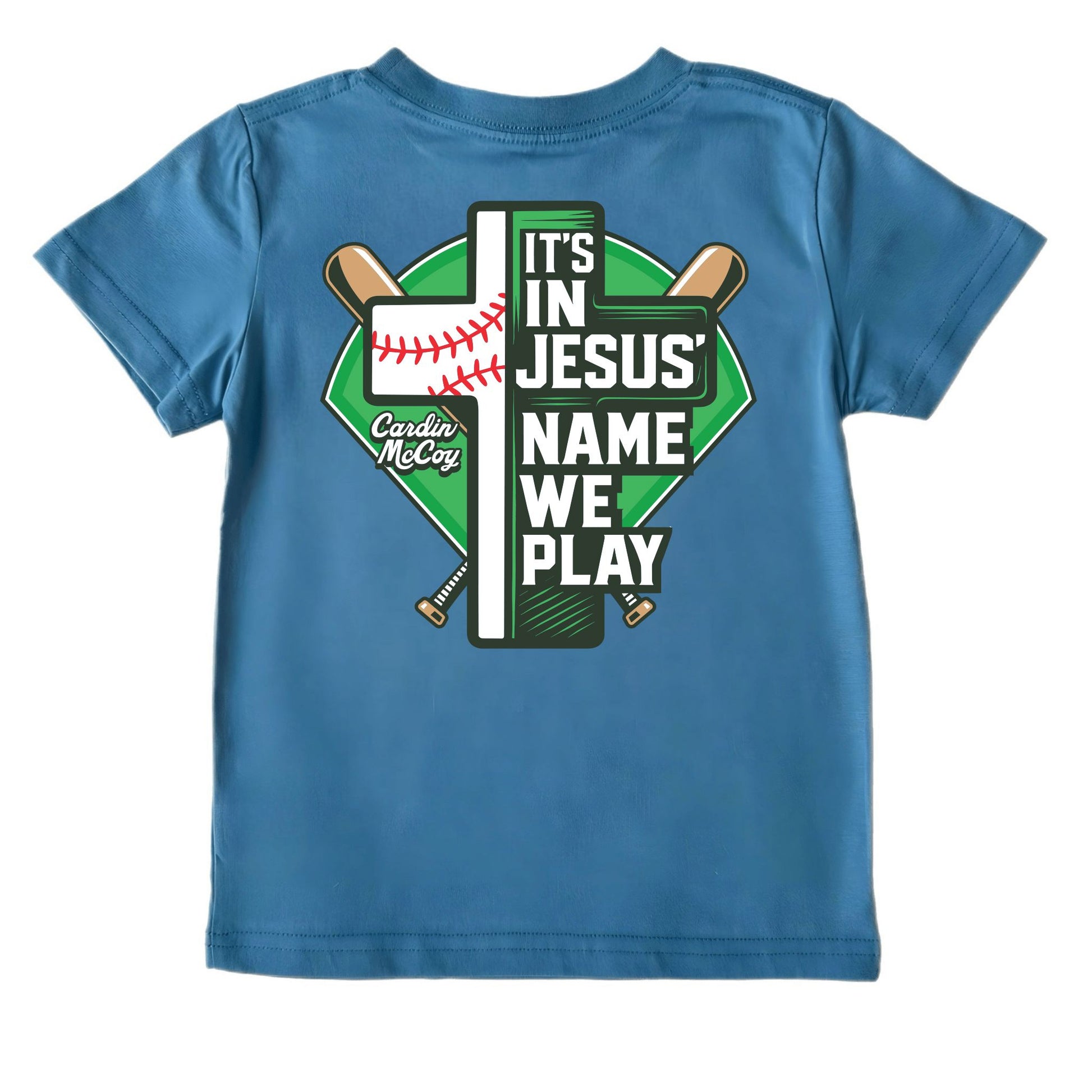 Kids' In Jesus Name Baseball Short-Sleeve Tee Short Sleeve T-Shirt Cardin McCoy Blue XXS (2/3) Pocket