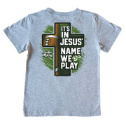Kids' In Jesus Name Football Short-Sleeve Tee Short Sleeve T-Shirt Cardin McCoy Heather Gray XXS (2/3) Pocket