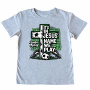 Kids' In Jesus Name Soccer Front Short-Sleeve Tee Short Sleeve T-Shirt Cardin McCoy Heather Gray XXS (2/3) Front