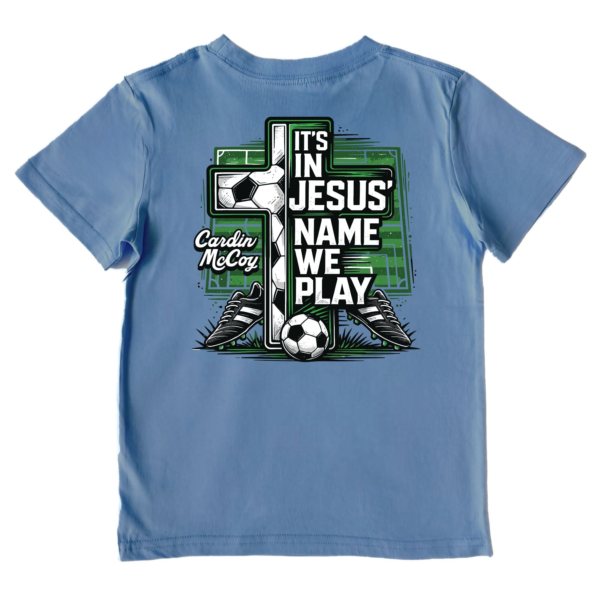 Kids' In Jesus Name Soccer Performance Short-Sleeve Tee Short Sleeve T-Shirt Cardin McCoy Captain Blue XXS (2/3) Performance