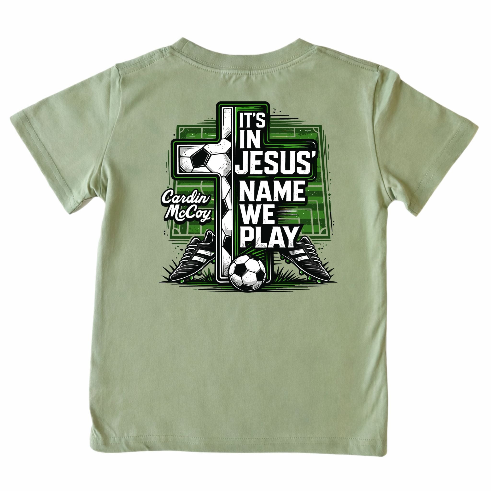 Kids' In Jesus Name Soccer Short-Sleeve Tee Short Sleeve T-Shirt Cardin McCoy Light Olive XXS (2/3) Pocket