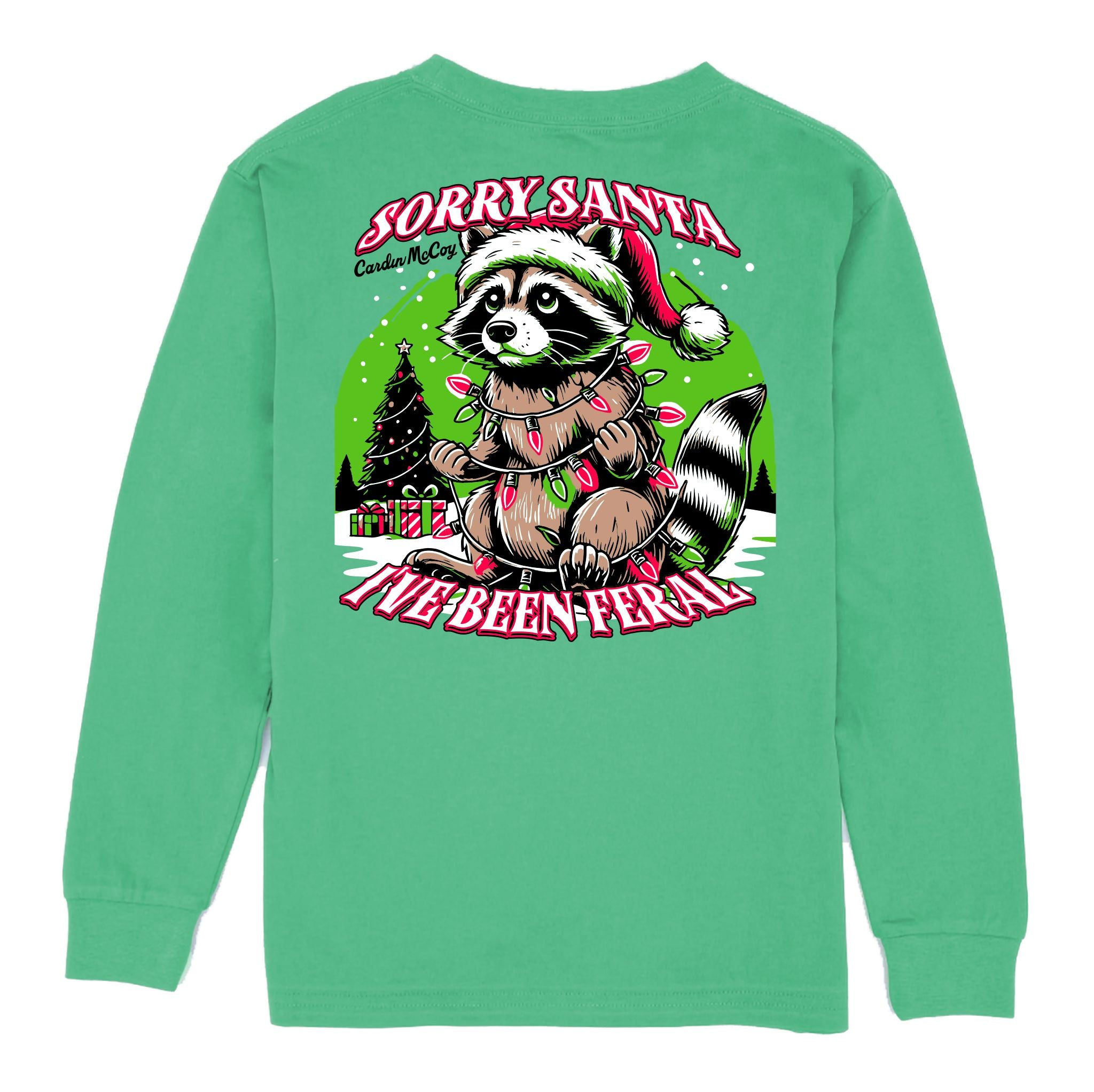 Kids' I've Been Feral Long-Sleeve Tee Long Sleeve T-Shirt Cardin McCoy Green XXS (2/3) Pocket