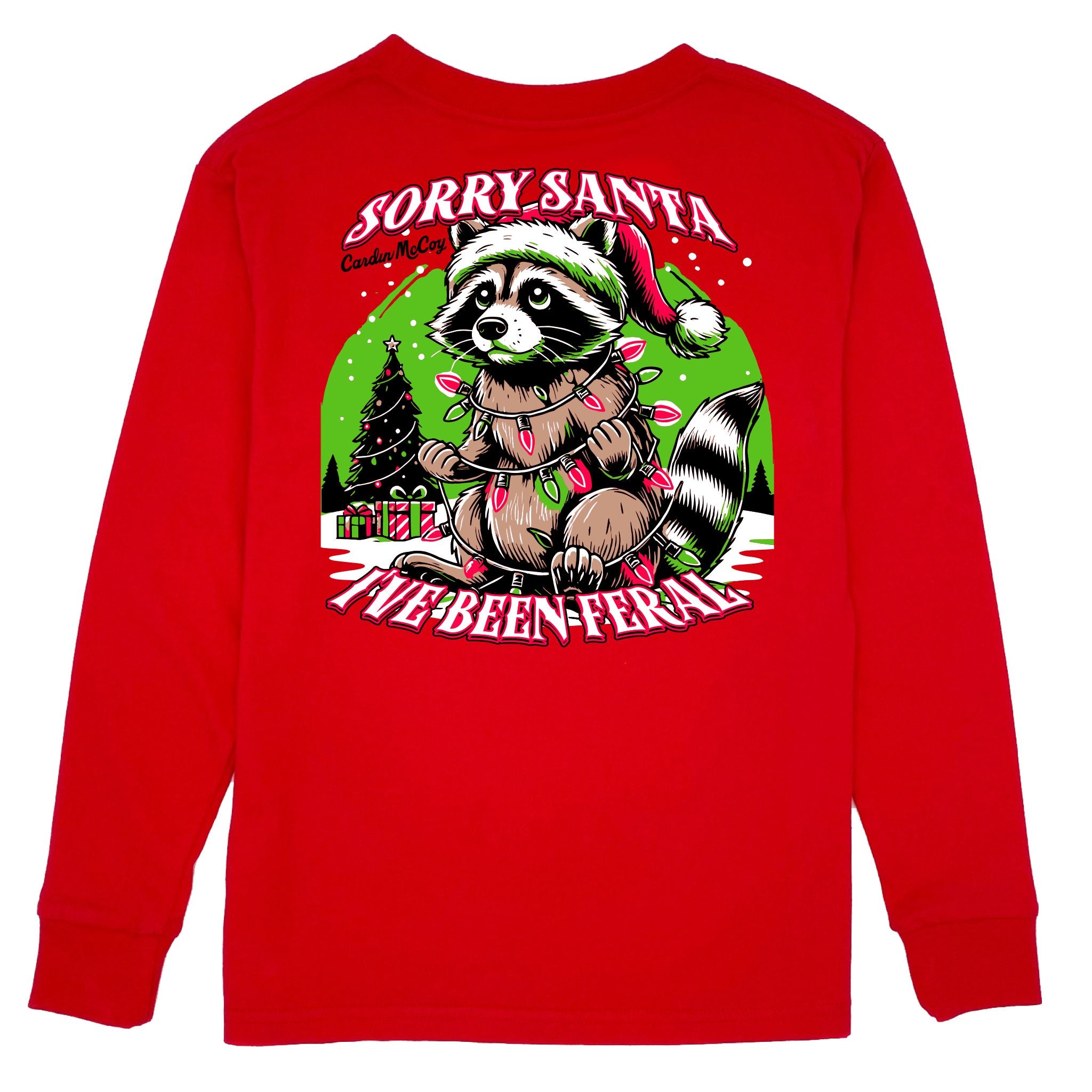 Kids' I've Been Feral Long-Sleeve Tee Long Sleeve T-Shirt Cardin McCoy Red XXS (2/3) Pocket