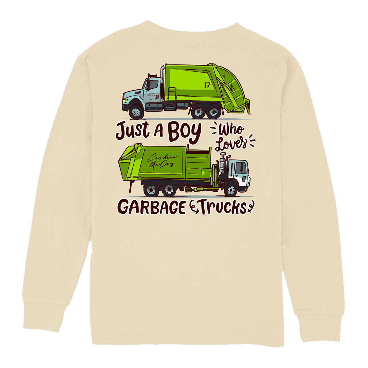 Kids' Loves Garbage Trucks Long Sleeve Pocket Tee Long Sleeve T-Shirt Cardin McCoy 