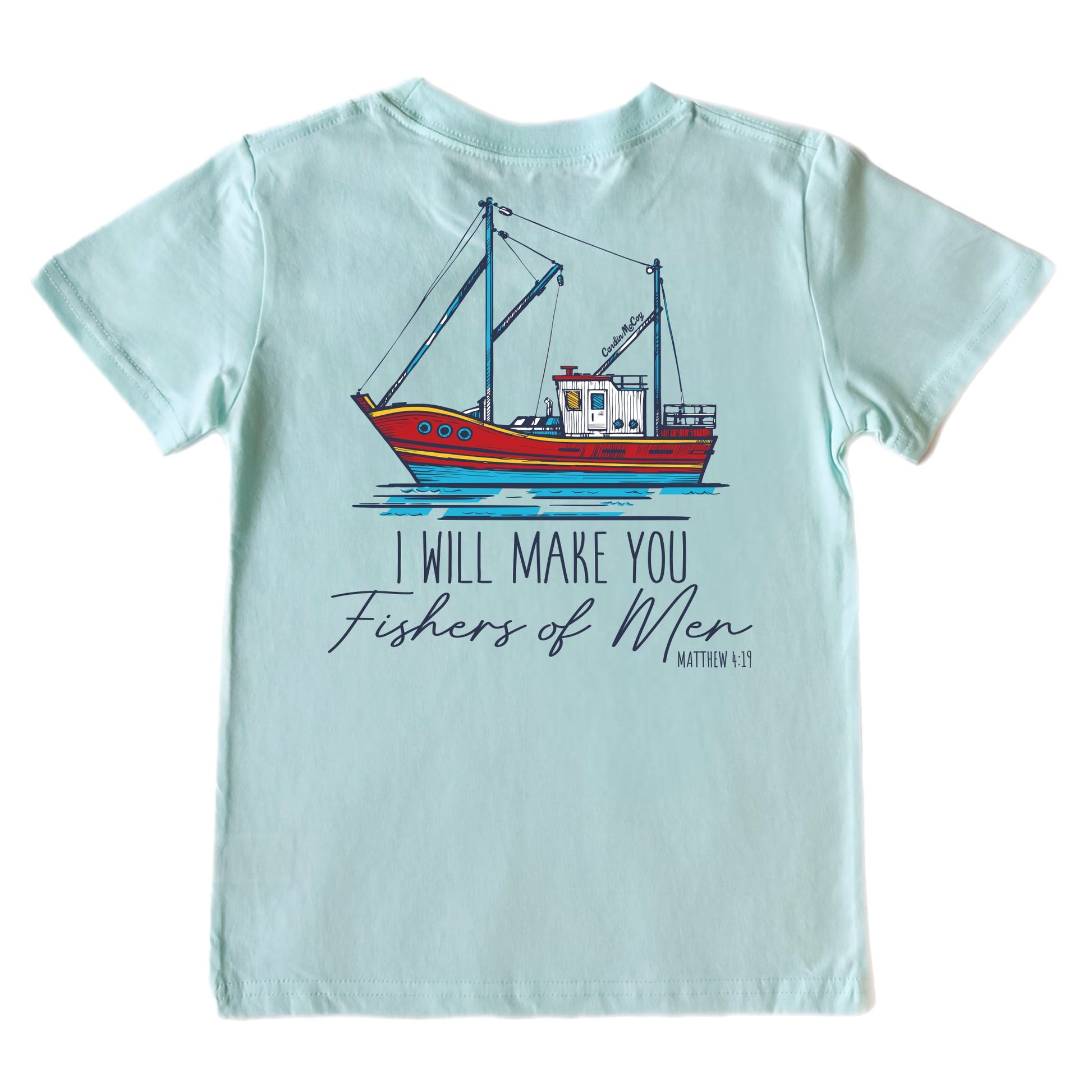 Kids' Make Me Fishers of Men Short-Sleeve Tee Short Sleeve T-Shirt Cardin McCoy Blue Mint XXS (2/3) Pocket