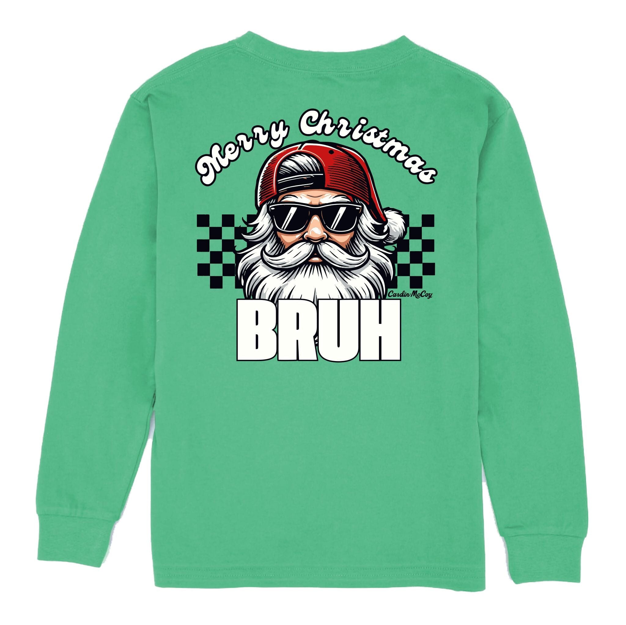 Kids' Merry Christmas Bruh Long-Sleeve Tee Long Sleeve T-Shirt Cardin McCoy Green XXS (2/3) Pocket