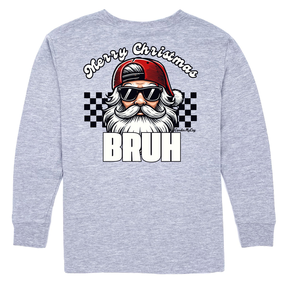 Kids' Merry Christmas Bruh Long-Sleeve Tee Long Sleeve T-Shirt Cardin McCoy Heather Gray XXS (2/3) Pocket