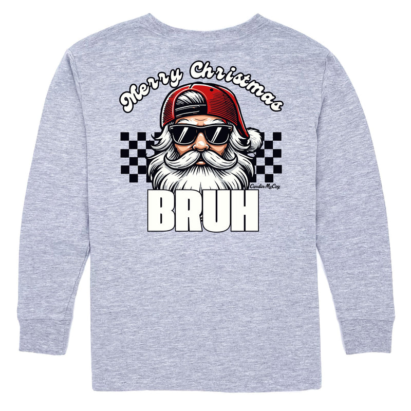 Kids' Merry Christmas Bruh Long-Sleeve Tee Long Sleeve T-Shirt Cardin McCoy Heather Gray XXS (2/3) Pocket