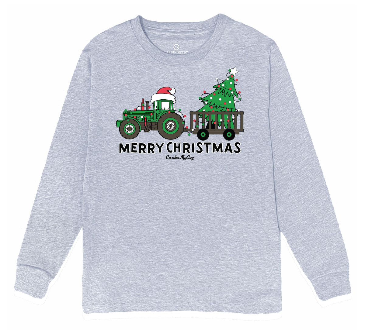 Kids' Merry Christmas Tractor Front Long-Sleeve Tee Long Sleeve T-Shirt Cardin McCoy Heather Gray XXS (2/3) No Pocket