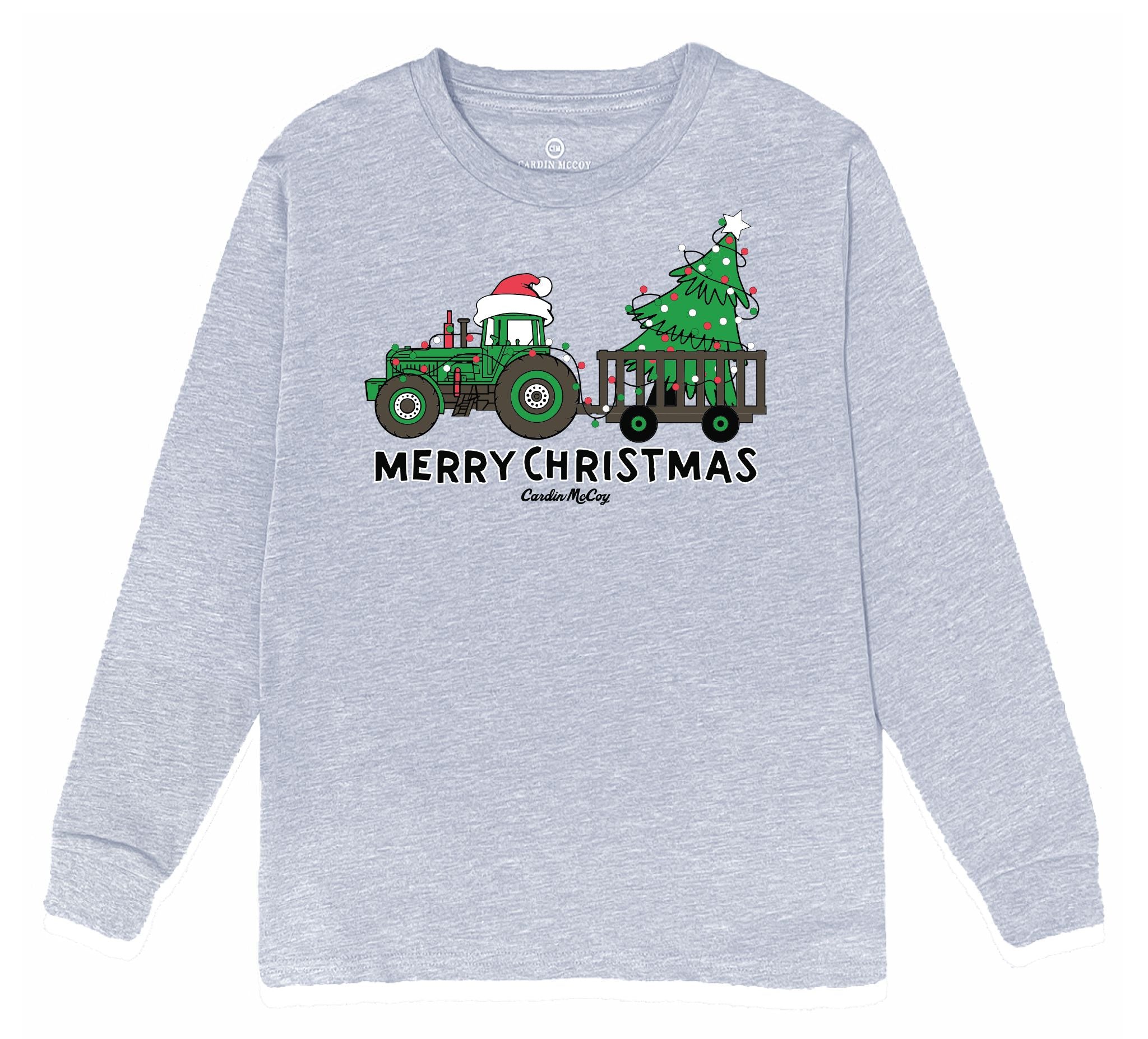 Kids' Merry Christmas Tractor Front Long-Sleeve Tee Long Sleeve T-Shirt Cardin McCoy Heather Gray XXS (2/3) No Pocket