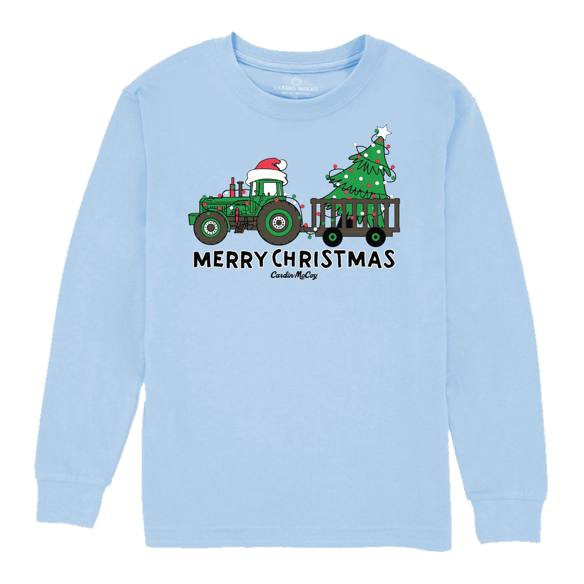Kids' Merry Christmas Tractor Front Long-Sleeve Tee Long Sleeve T-Shirt Cardin McCoy Light Blue XXS (2/3) No Pocket