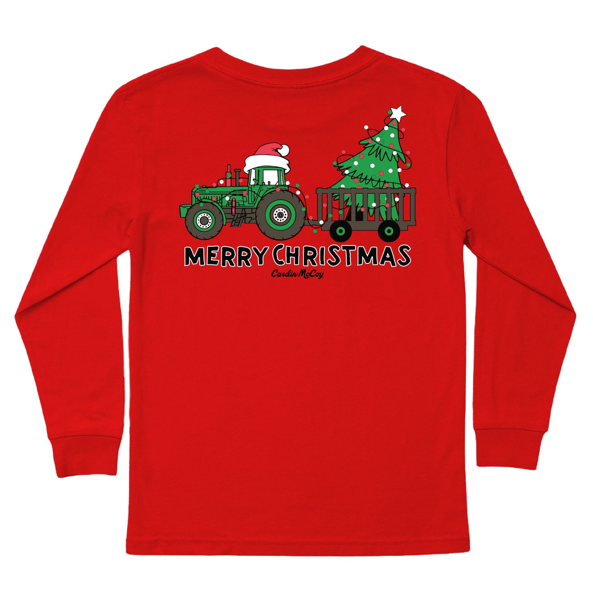 Kids' Merry Christmas Tractor Long-Sleeve Tee Long Sleeve T-Shirt Cardin McCoy Red XXS (2/3) Pocket