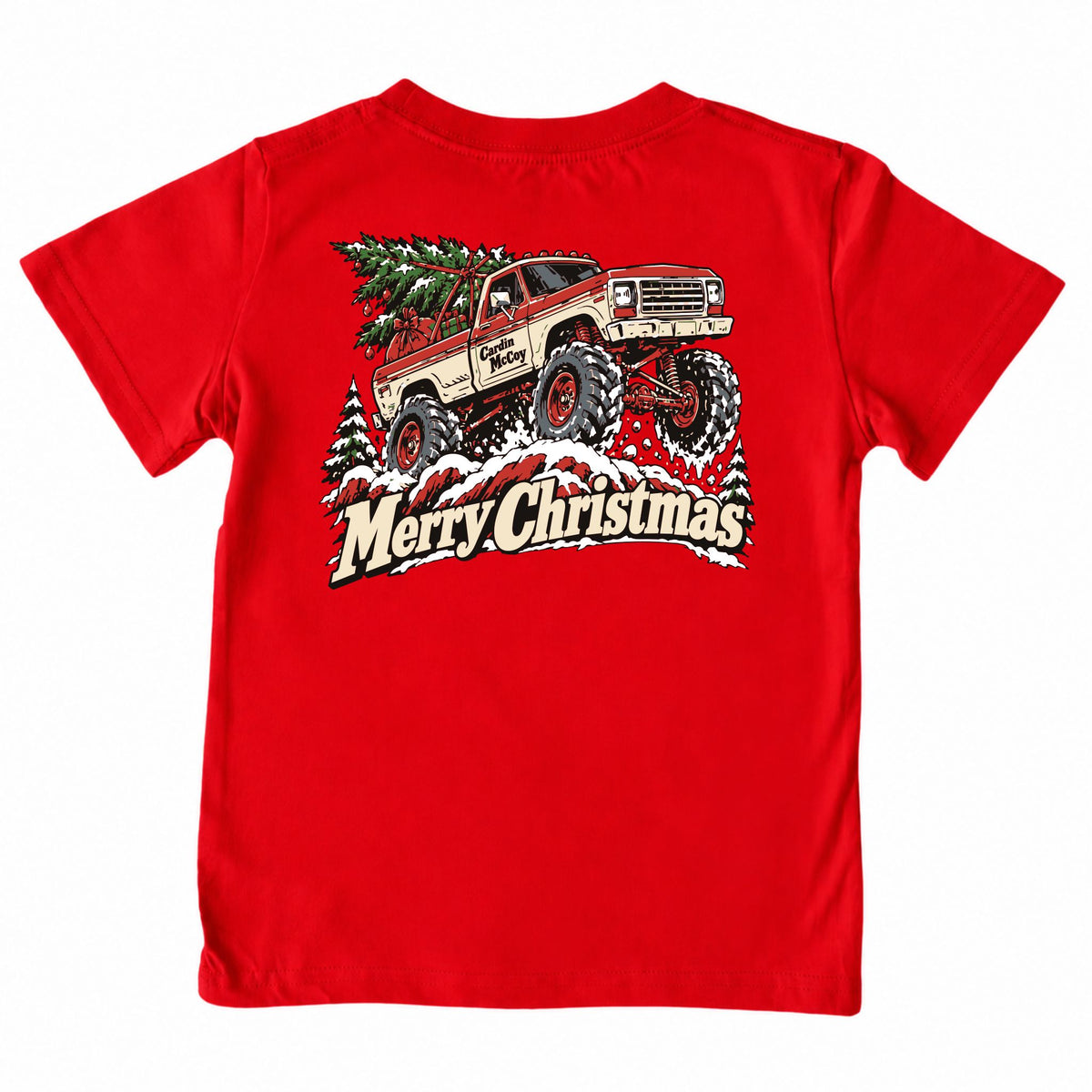 Kids' Merry Christmas Truck Short-Sleeve Tee Short Sleeve T-Shirt Cardin McCoy Red XXS (2/3) Pocket