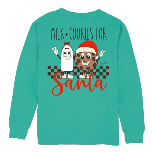 Kids' Milk and Cookies Long Sleeve Pocket Tee Long Sleeve T-Shirt Cardin McCoy Teal XXS (2/3) 