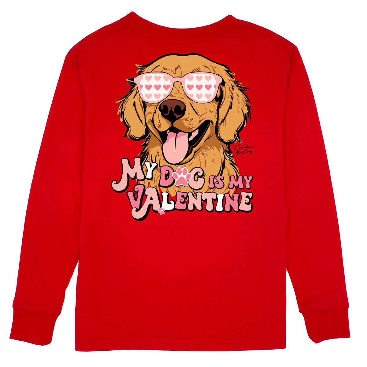 Kids' My Dog is My Valentine Long Sleeve Pocket Tee Long Sleeve T-Shirt Cardin McCoy Red XXS (2/3) 