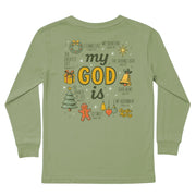 Kids' My God Is Long-Sleeve Tee Long Sleeve T-Shirt Cardin McCoy Light Olive XXS (2/3) Pocket