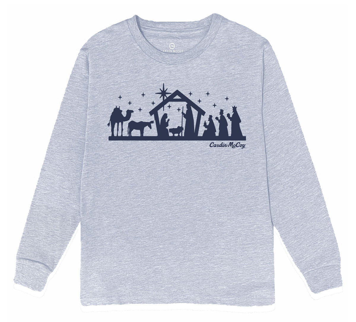 Kids' Nativity Sketch Front Long-Sleeve Tee Long Sleeve T-Shirt Cardin McCoy Heather Gray XXS (2/3) No Pocket