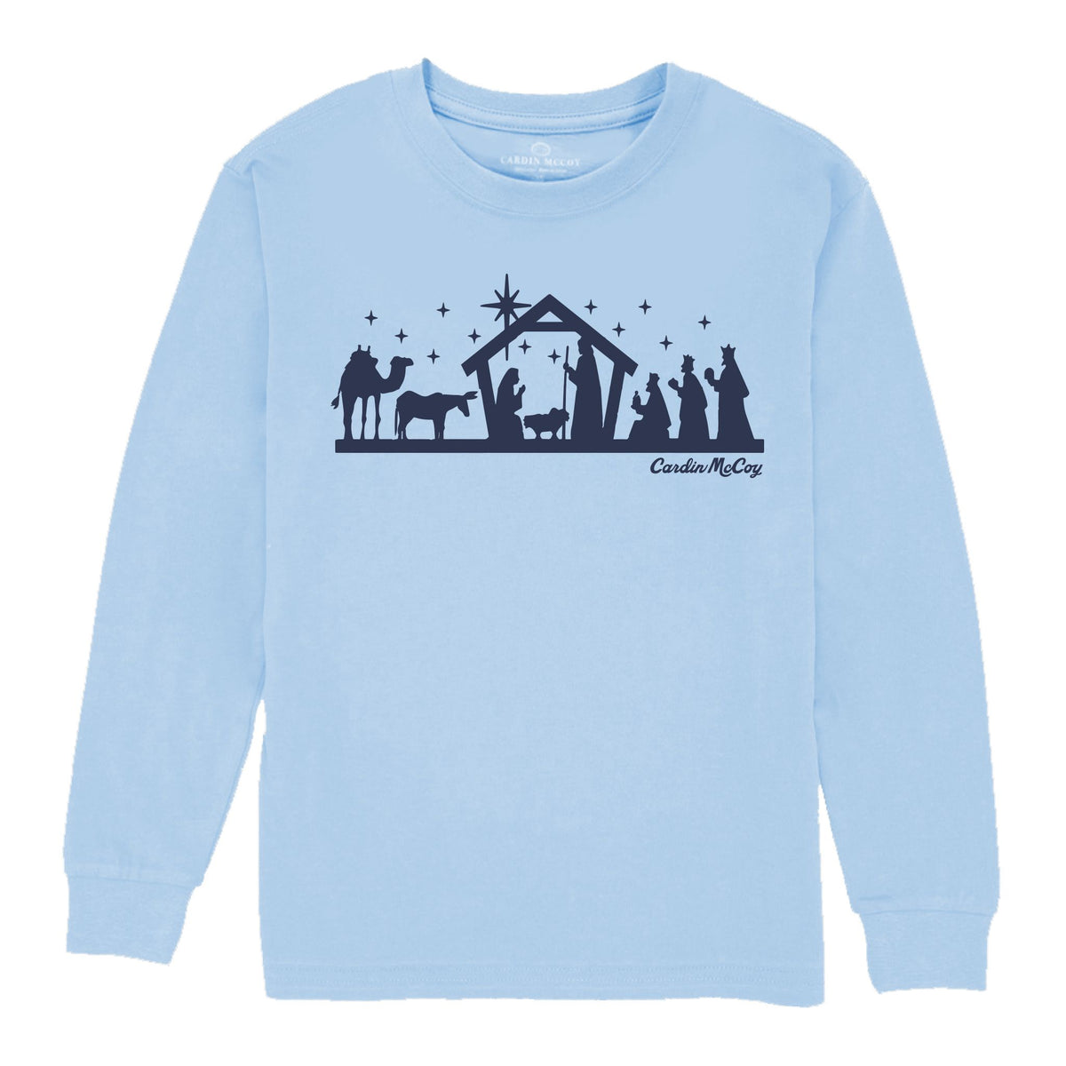 Kids' Nativity Sketch Front Long-Sleeve Tee Long Sleeve T-Shirt Cardin McCoy Light Blue XXS (2/3) No Pocket