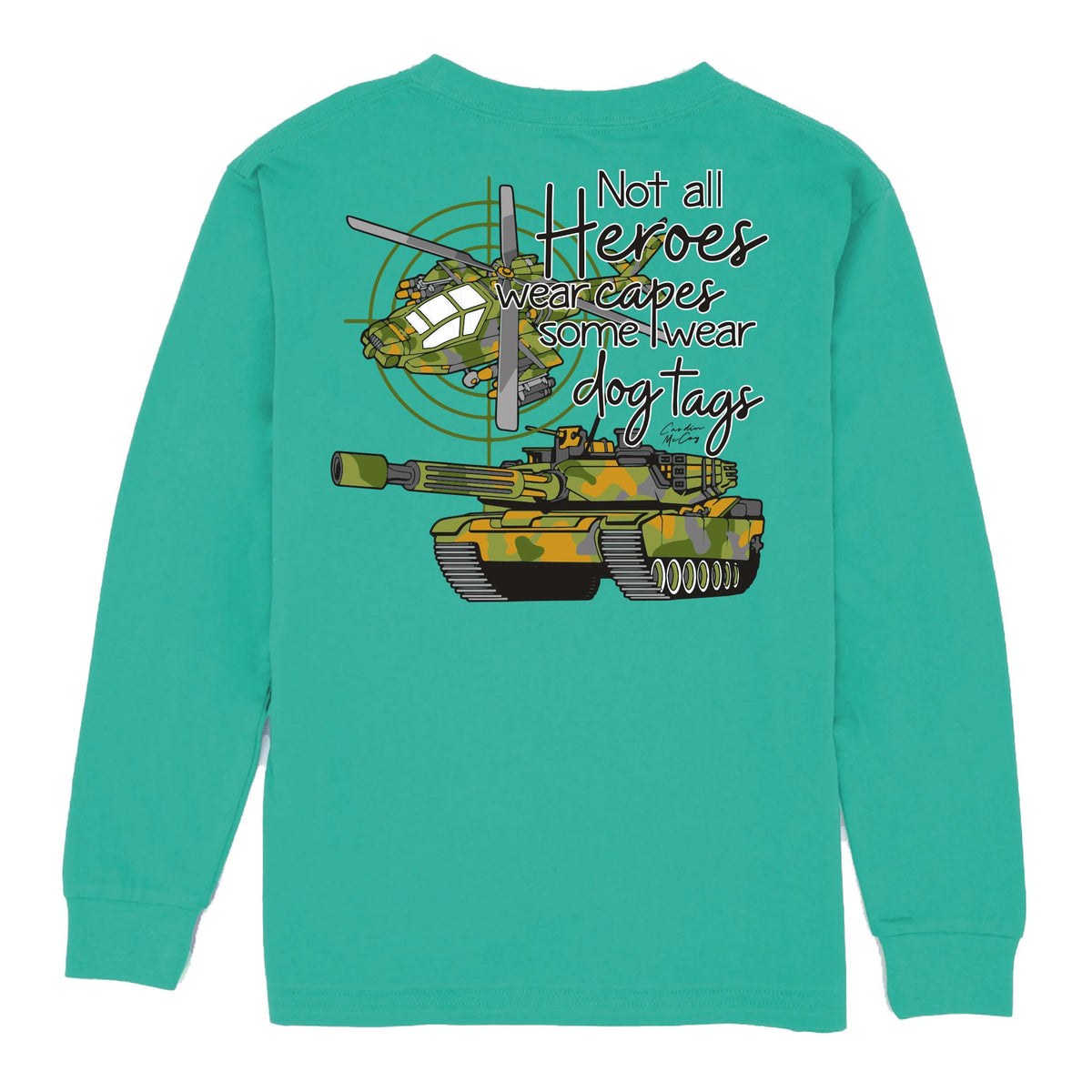 Kids' Not All Heroes Long Sleeve Pocket Tee Long Sleeve T-Shirt Cardin McCoy Teal XXS (2/3) 