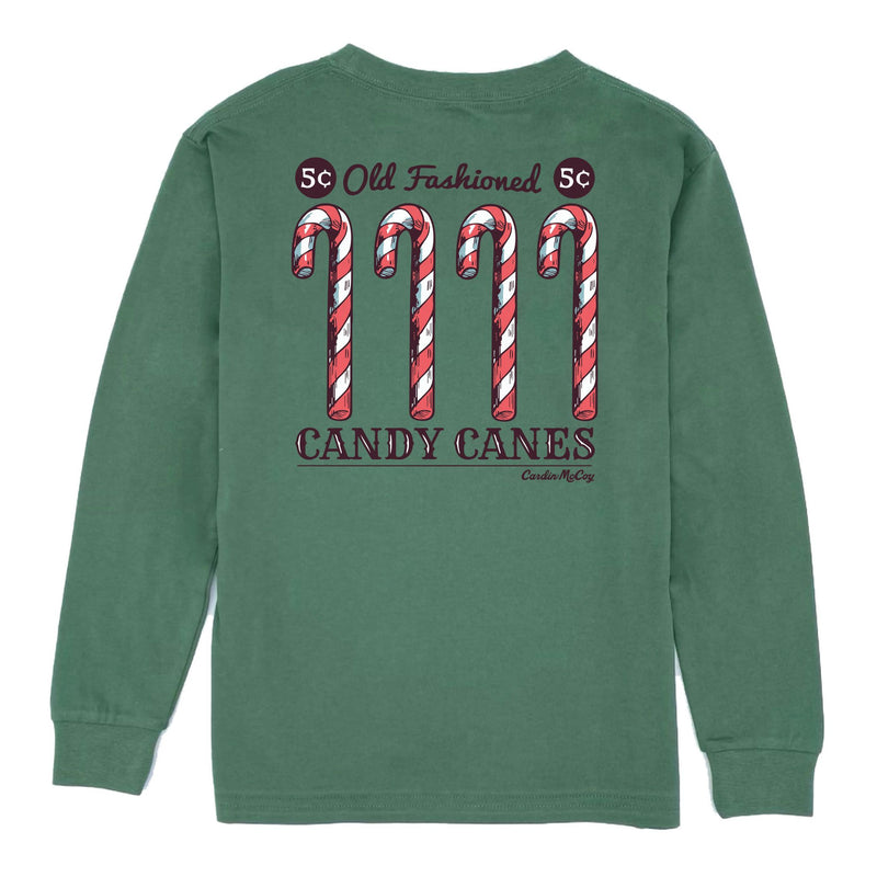 Kids' Old-Fashioned Candy Cane Long-Sleeve Tee Long Sleeve T-Shirt Cardin McCoy Dark Olive XXS (2/3) Pocket
